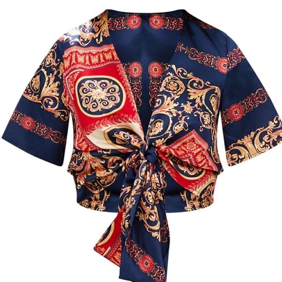 Pretty little thing Top Womens Small Front tie short sleeves Blouse - Picture 2 of 10